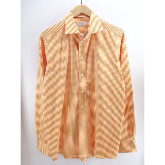 Eton Shirt‎ Mens Large 42 / 16.5 Orange Contemporary Button Up CHECK